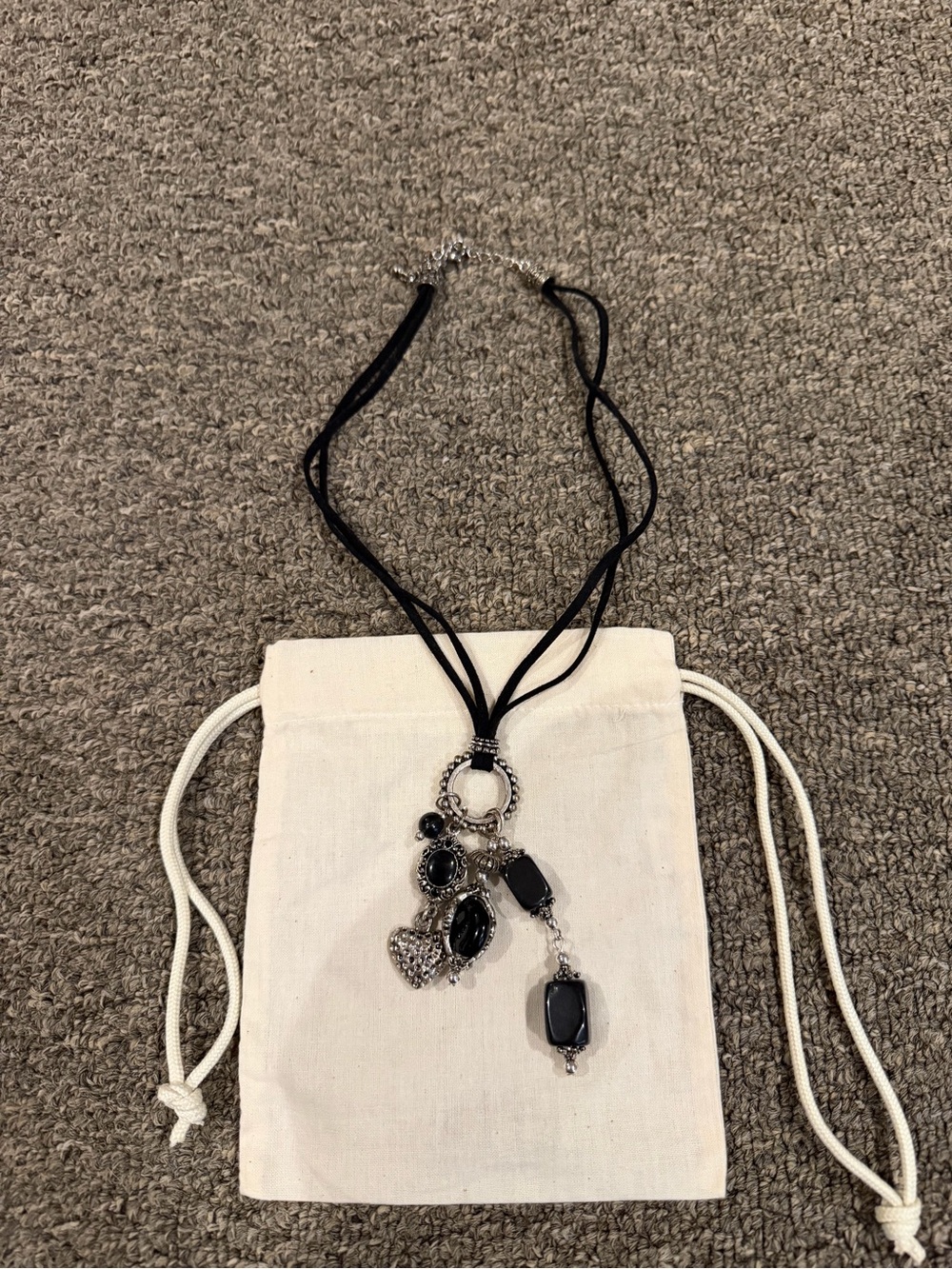 Black Multi-Charm Pendant Necklace - Women's Jewelry